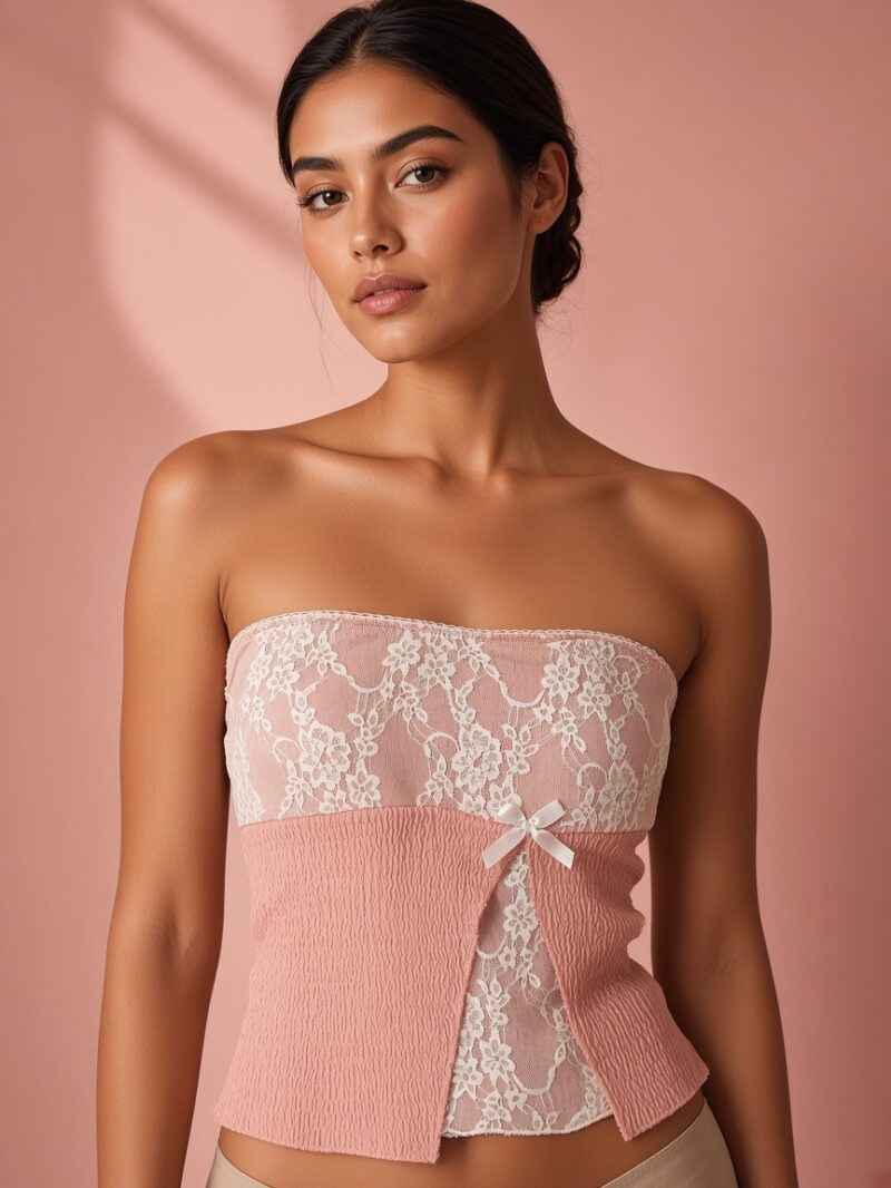 Top Rosa Salmón con Encajes